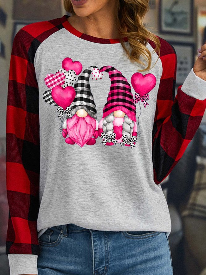 Women’s valentine Gnomes Balloons Heart/Cordate Loose Casual Top