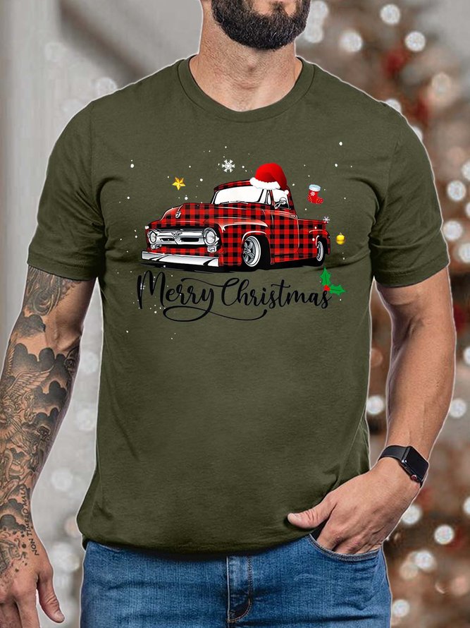 Men’s Merry Christmas Hat Christmas Casual Crew Neck Fit T-Shirt