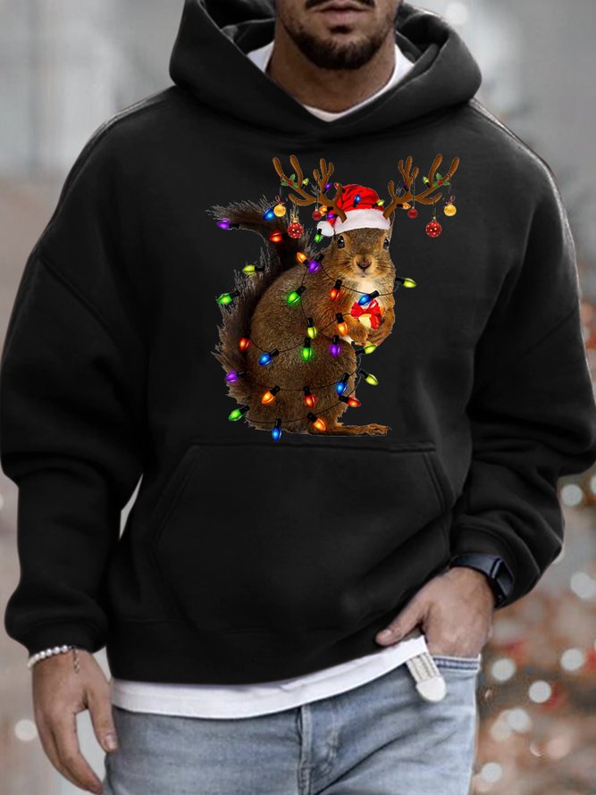Men's Squirrel Christmas Lights Funny Graphics Print Casual Loose Sweatshirt