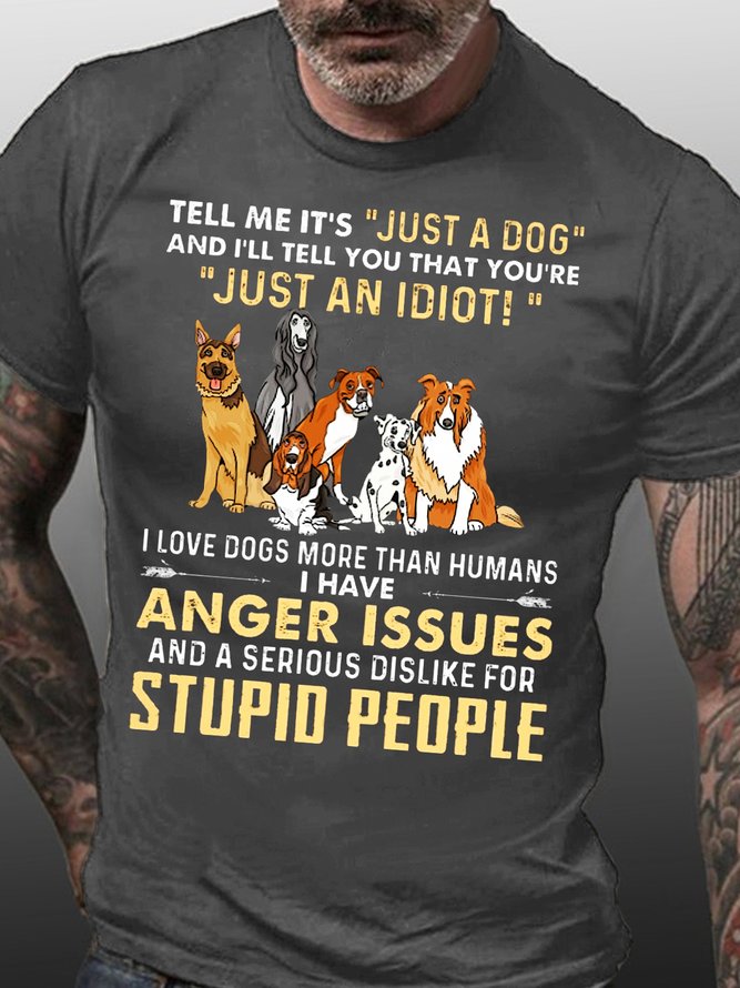 Men's Dog Lover Letters Cotton Crew Neck Casual T-Shirt