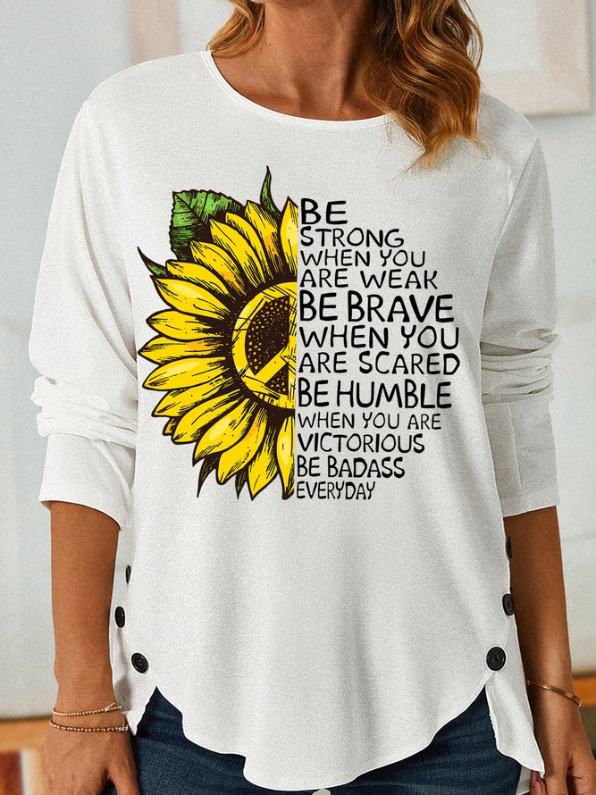 Women's Sunflower Energy Quotes Letter Casual Top