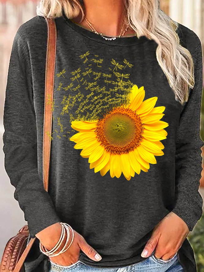 Women's dragonfly Sunflower Print Top