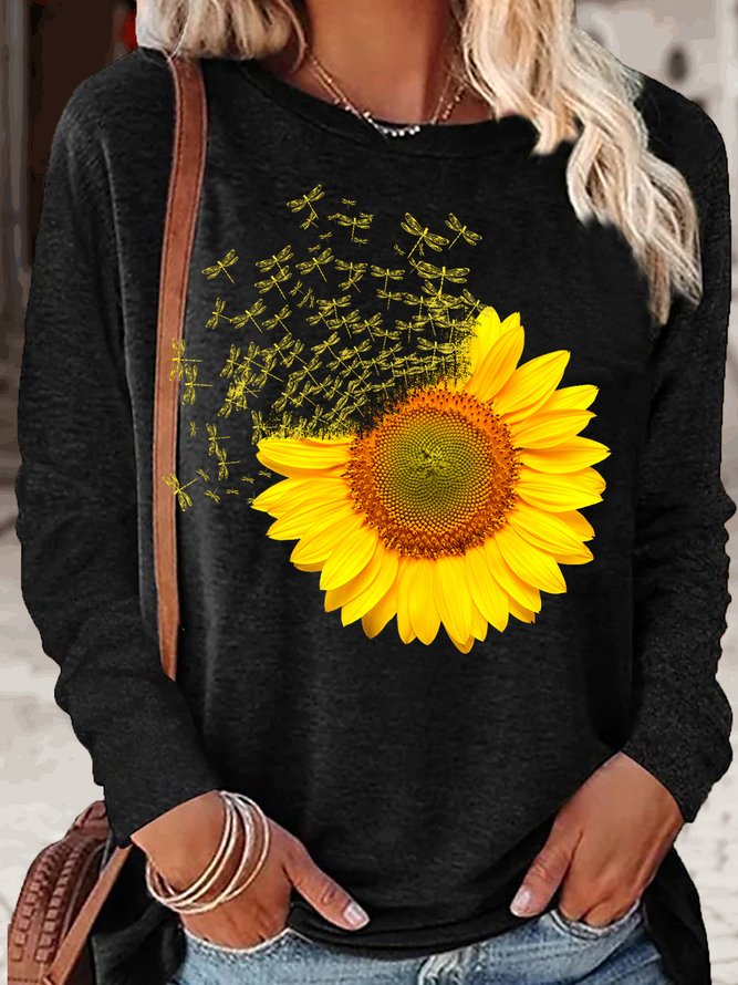 Women's dragonfly Sunflower Print Top