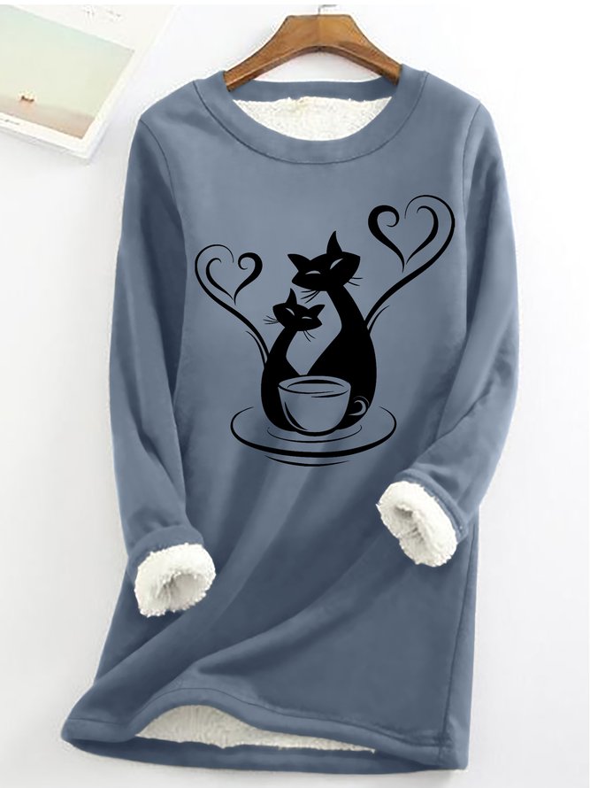 Women's Black Cat Coffee Simple Sweatshirt