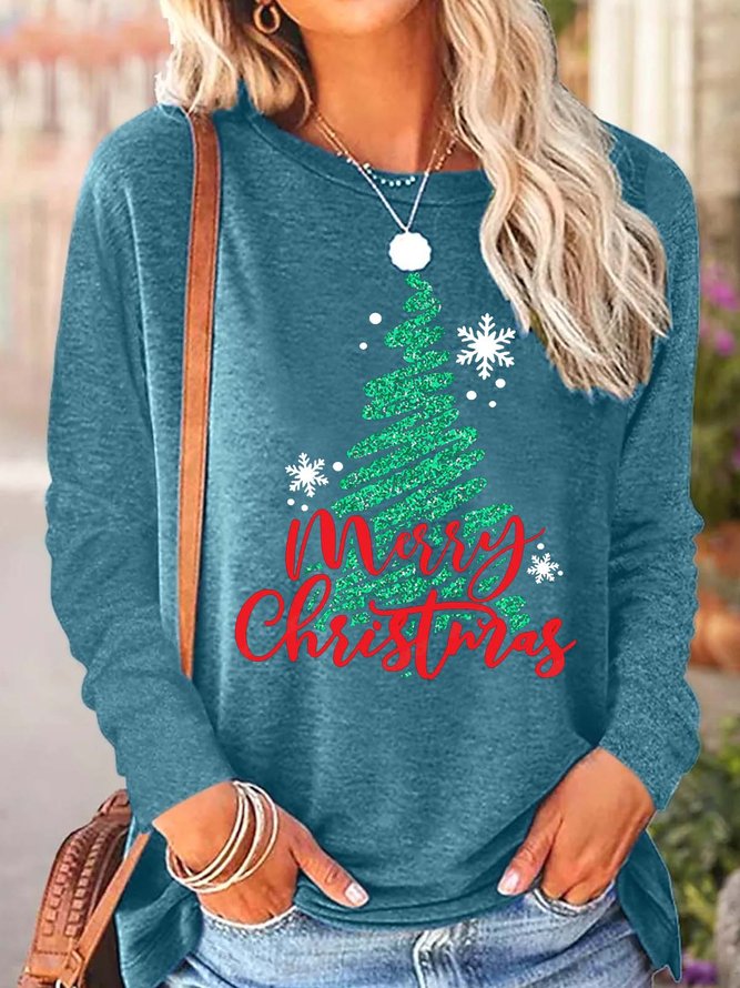 Women’s Merry Christmas Tree Pattern Casual Loose Top