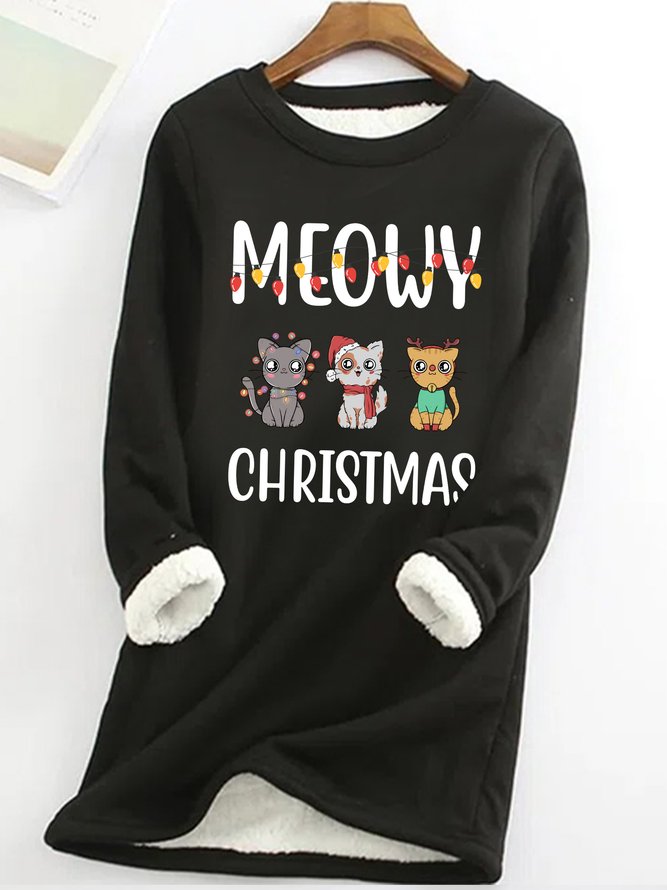 Lilicloth X Jessanjony Christmas Gift For Cat Lover Meowy Christmas  Sweatshirt Womens Warmth Fleece Sweatshirt