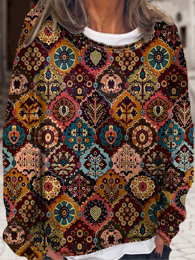 Women’s Fancy Vintage Print Crew Neck Casual Sweatshirt