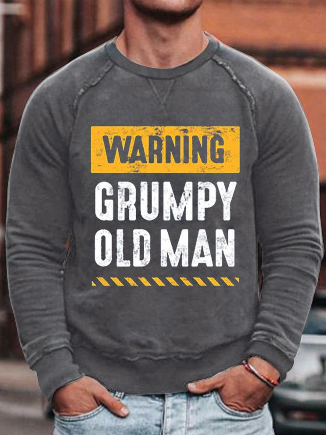 Men's Warning Grumpy Old Man Funny Graphics Print Loose Casual Text Letters Crew Neck Sweatshirt