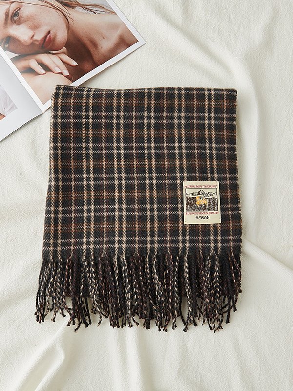 Casual Retro Plaid Long Scarf Everyday Clothing Sweater With Accessories