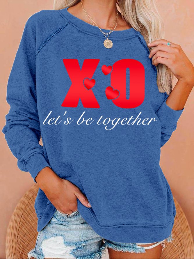 Women's XO Let's Be Together Simple Crew Neck Loose Sweatshirt