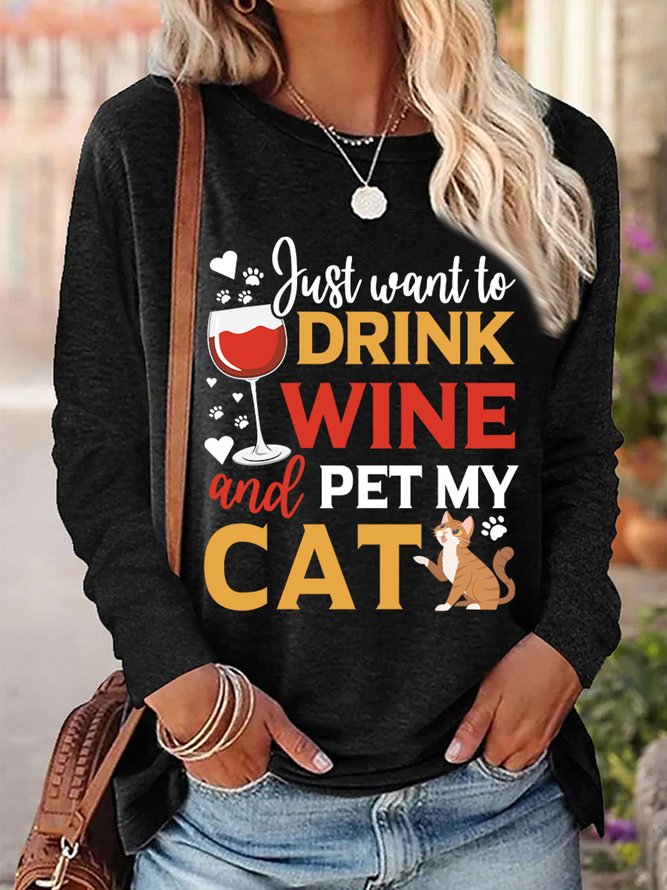 Lilicloth X Manikvskhan Cat Lovers Shirt Just Want To Drink Wine And Pet My Cat Womens Casual Top