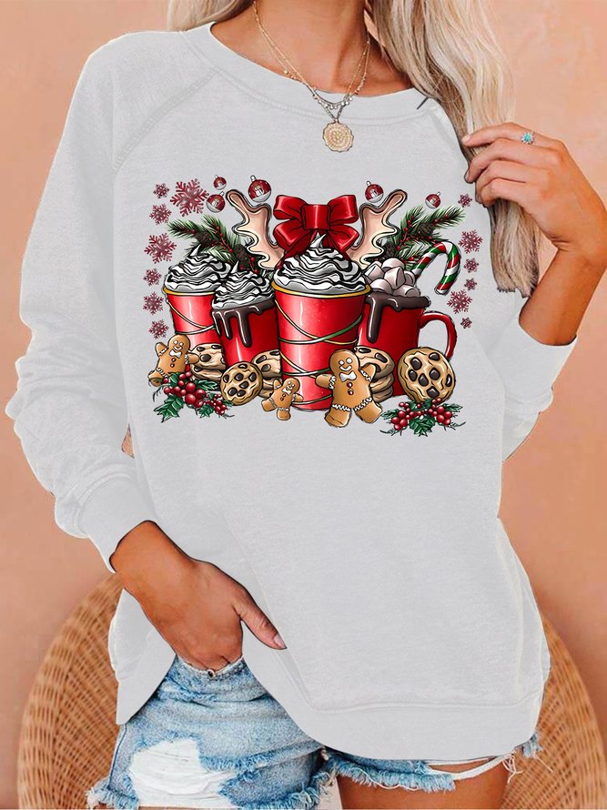 Women's Christmas Gingerbread Man Three Cups Of Ice Cream Graphics Print Casual Christmas Sweatshirt