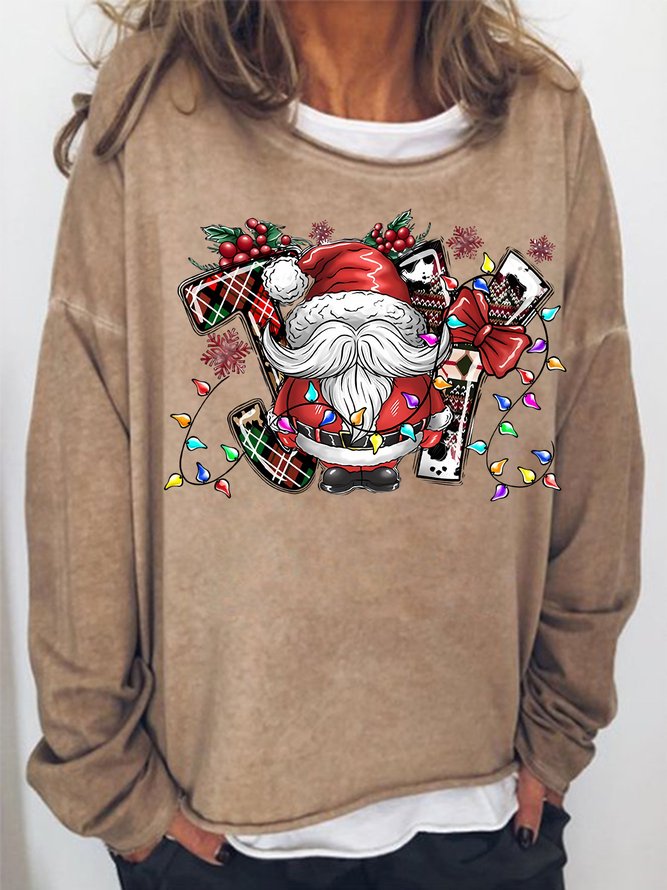 Women's Christmas Gnome Joy Graphics Print Loose Casual Cotton-Blend Sweatshirt