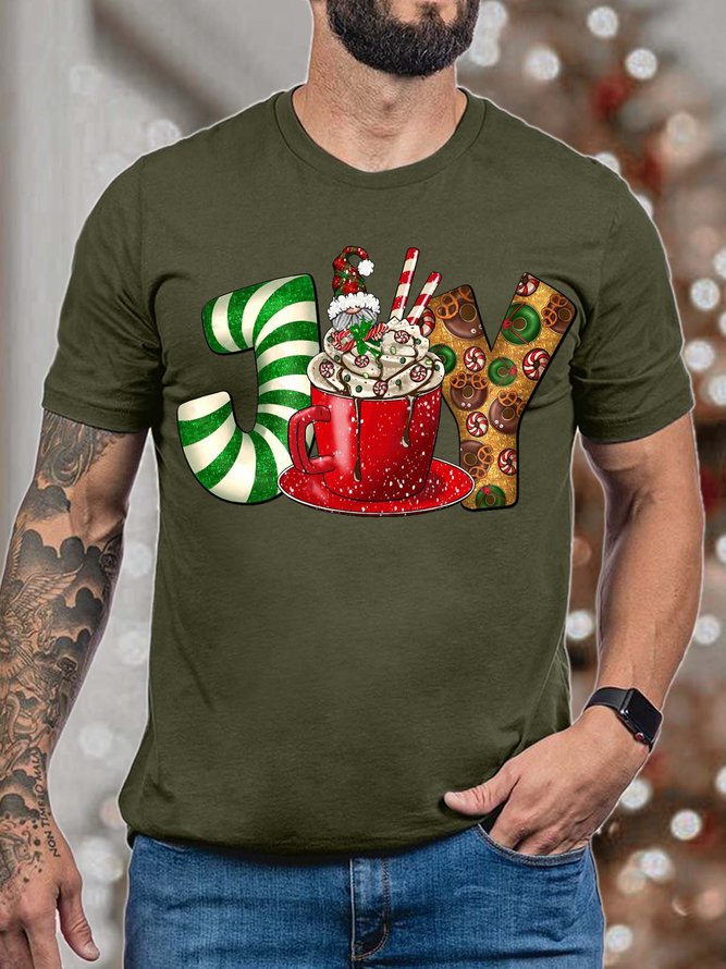 Men's Christmas Gnome Joy Graphics Print Casual Loose Cotton T-Shirt