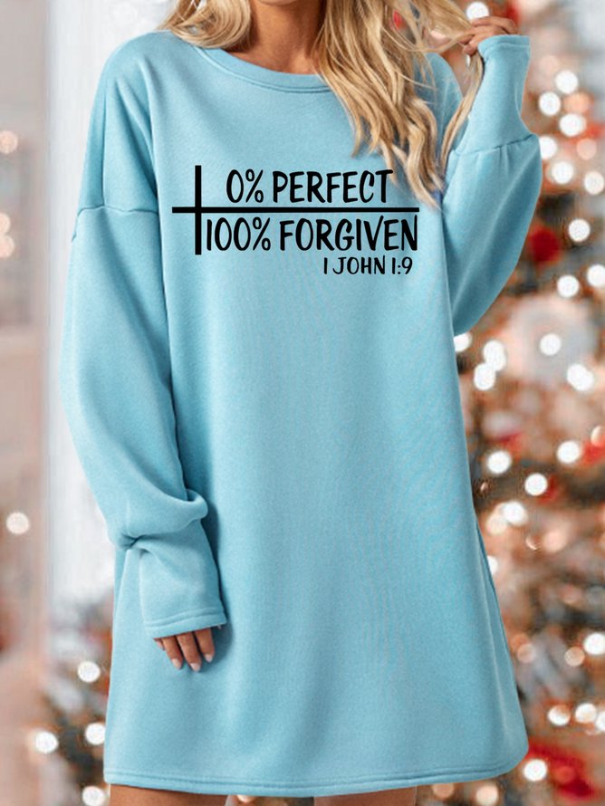 0% Perfect 100% Forgiven John1:9 Women's Long Sleeve Sweatshirt Dress