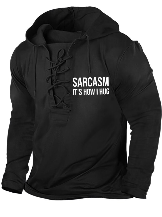 Men's Sarcasm It Is How I Hug Funny Graphics Print Text Letters Casual Hoodie Regular Fit Sweatshirt
