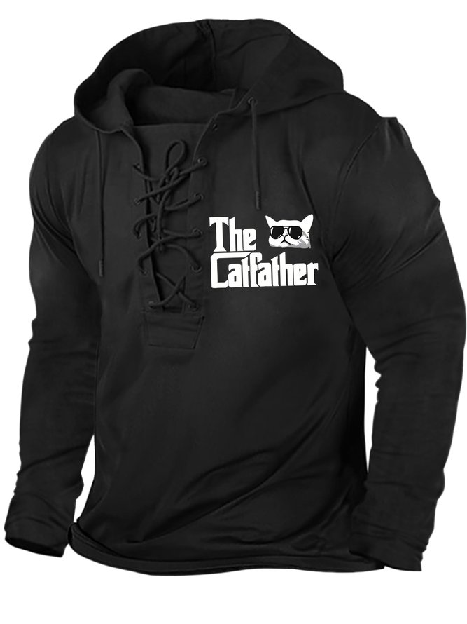 Men's The Cat Father Funny Graphics Print Regular Fit Hoodie Text Letters Casual Sweatshirt