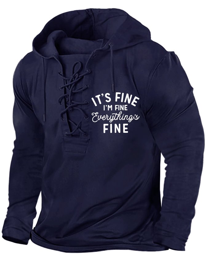 Men's It Is Fine I Am Fine Everything Is Fine Funny Graphics Print Text Letters Hoodie Casual Regular Fit Sweatshirt