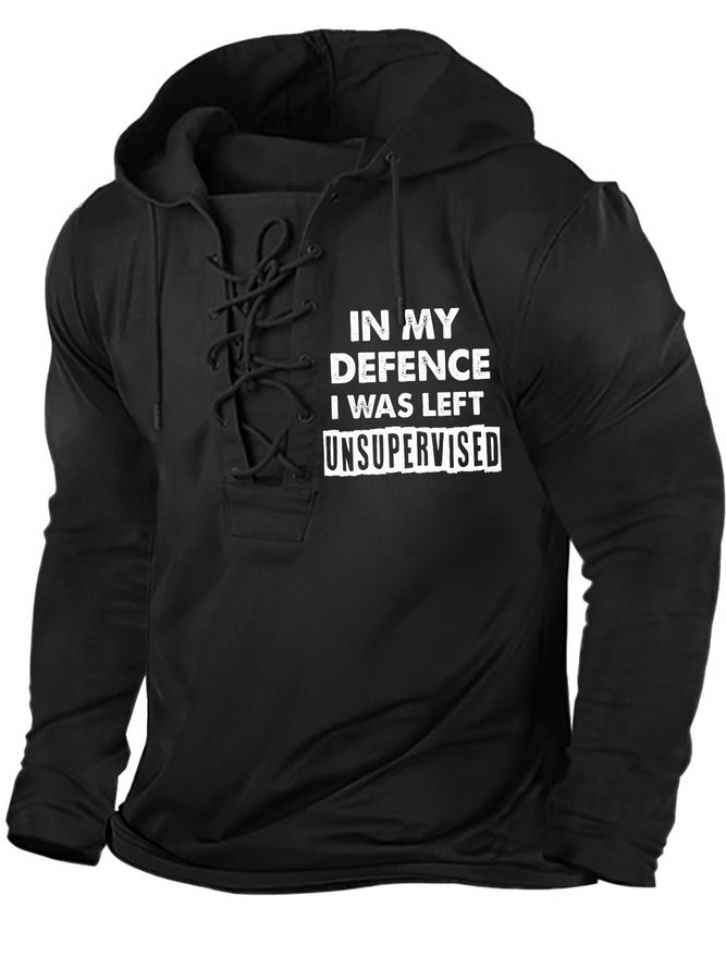 Men's In My Defence I Was Left Unsupervised Funny Graphics Print Casual Text Letters Hoodie Sweatshirt