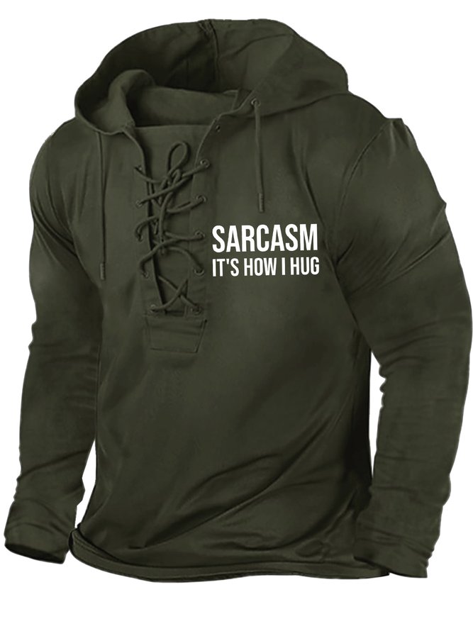 Men's Sarcasm It Is How I Hug Funny Graphics Print Text Letters Casual Hoodie Regular Fit Sweatshirt