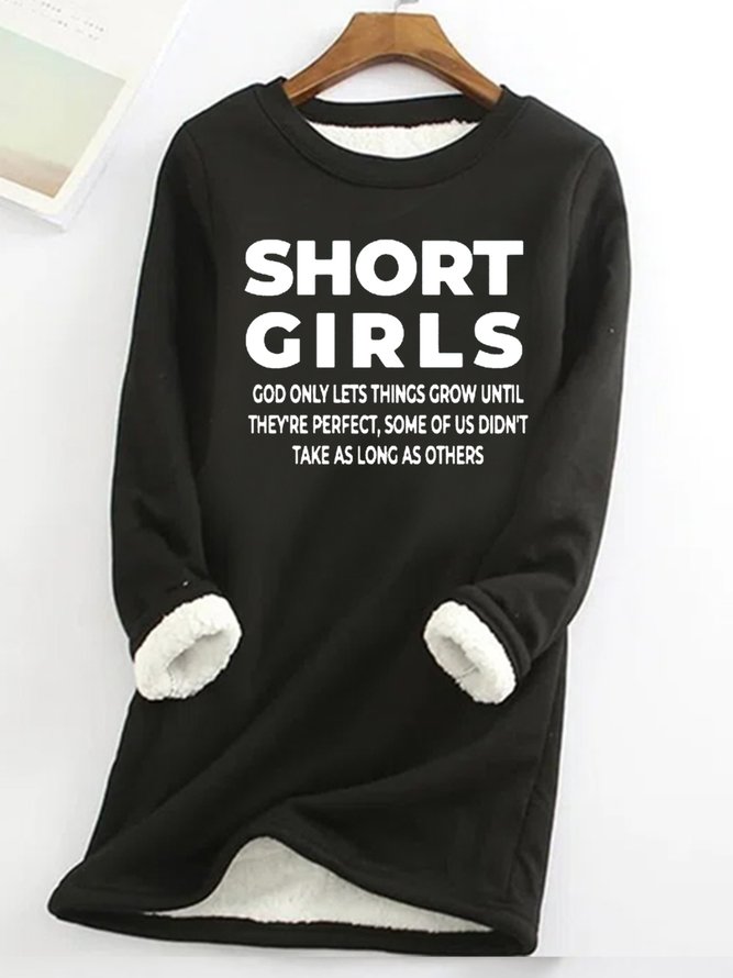 Women's Short Girls Funny Graphic Print Warmth Fleece Sweatshirt Loose Christmas Crew Neck Casual Sweatshirt