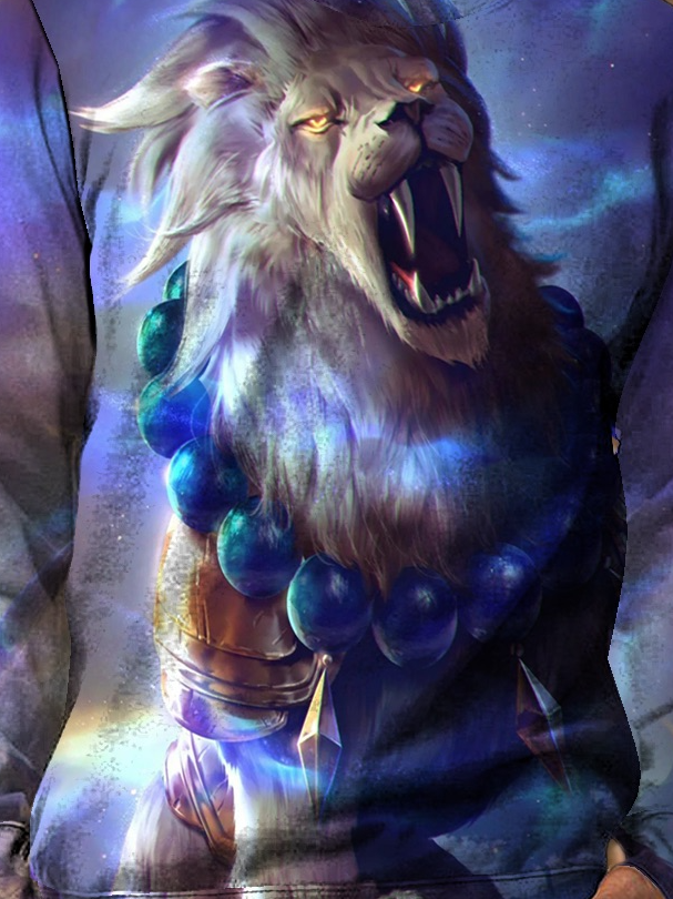 Men's Lion Print Casual Animal Loose Crew Neck Sweatshirt