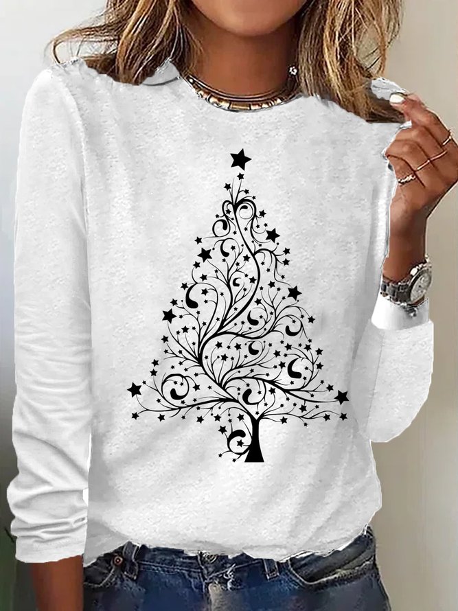 Woemn’s Star Christmas Tree Letters Casual Crew Neck Top