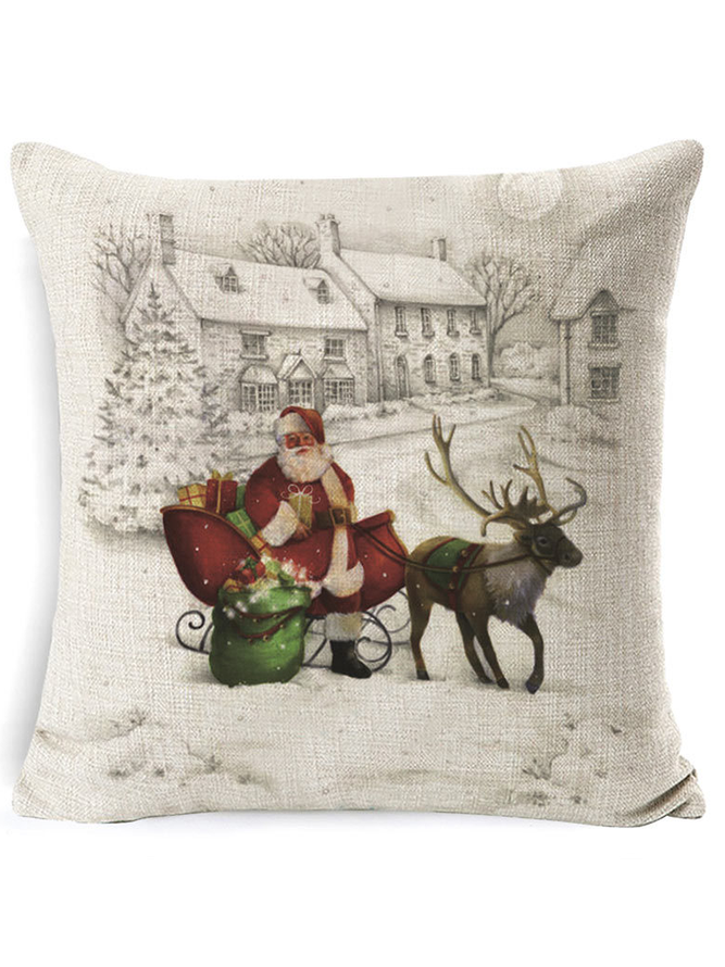 18*18 Christmas Snowman Eucalyptus Throw Pillow Covers, Winter Holiday Stripes Cushion Case Decoration For Sofa