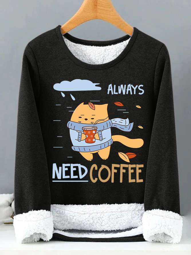 Lilicloth X Manikvskhan Always Need Coffee Freezing Cat Womens Warmth Fleece Sweatshirt
