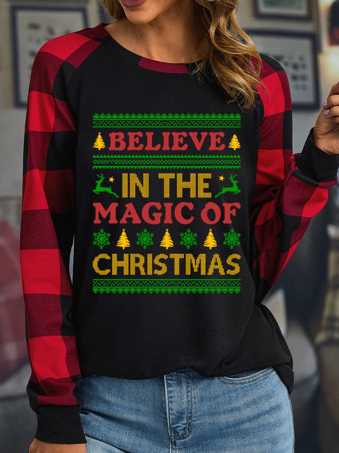 Lilicloth X Jessanjony Believe In The Magic Of Christmas Womens Long Sleeve Buffalo Plaid T-Shirt
