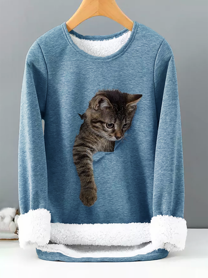 Casual Cotton-Blend Cat T-Shirt