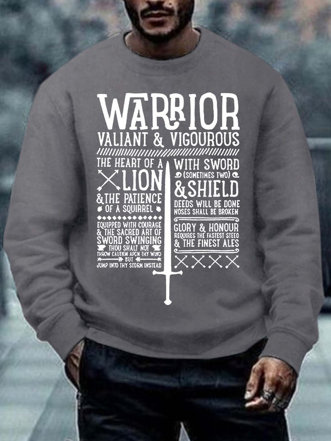 Men’s Warrior Valiant Vigourous The Heart Of A Lion Regular Fit Text Letters Casual Sweatshirt