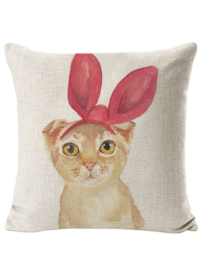 18*18 Linen Pillow Covers Cat Theme Throw Pillow Case Cushion Cover For Bed Office Car