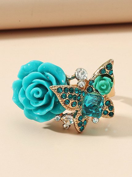 Vintage 3D Rose Butterfly Diamond Ring Casual Party Commute Jewelry