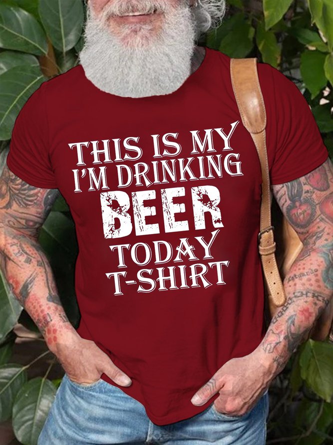 Men's This Is My I Am Drinking Beer Today T Shirt Funny Graphic Print Text Letters Casual Loose Cotton T-Shirt