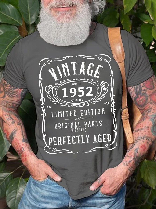Men's Vintage 1952 Limited Edition Perfectly Aged Funny Graphic Print Text Letters Cotton Crew Neck Casual T-Shirt
