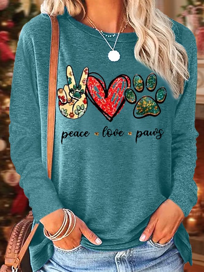 Women's Peace Love Paw Print Casual Top