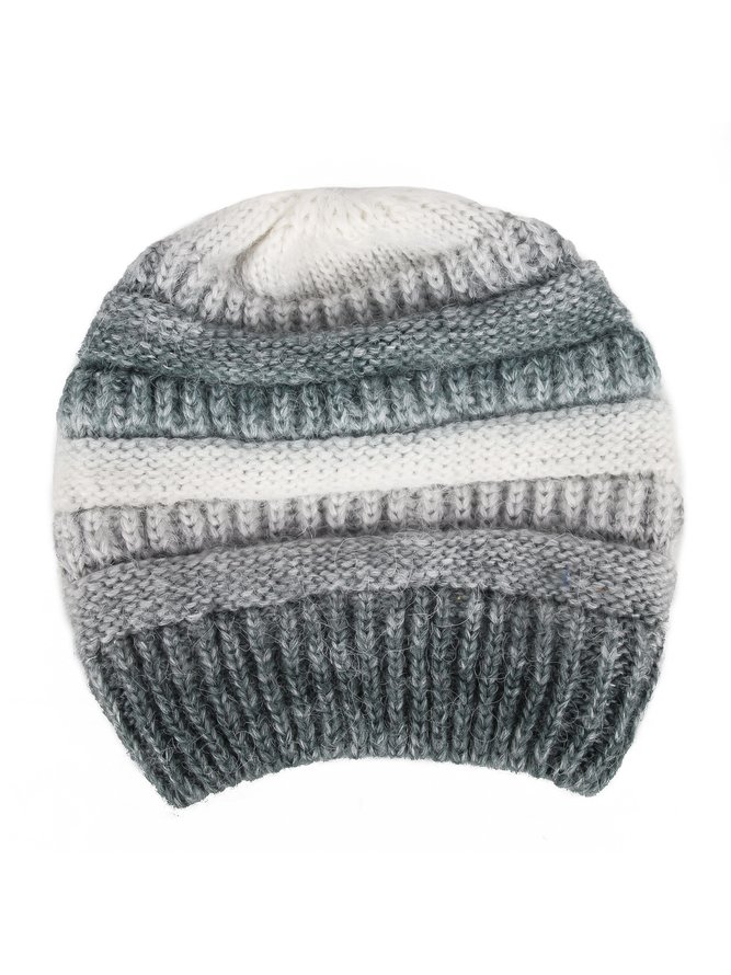 Gradient Stripe Pattern Cotton Beanie Hat Fall Winter Warming Accessory