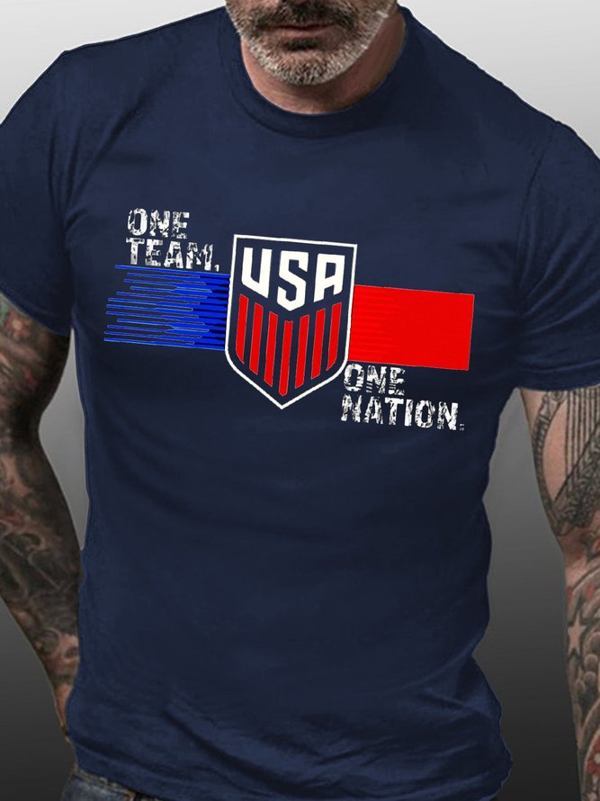 Men's Soccer One Team One Nation USA World Cup 2023 Funny Graphic Print Casual Text Letters Cotton T-Shirt