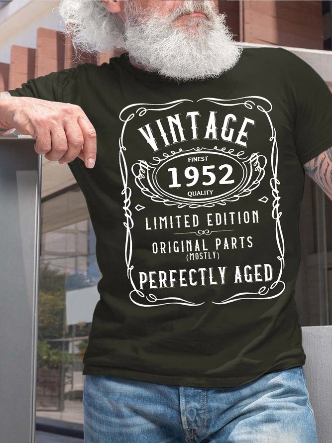 Men's Vintage 1952 Limited Edition Perfectly Aged Funny Graphic Print Text Letters Cotton Crew Neck Casual T-Shirt