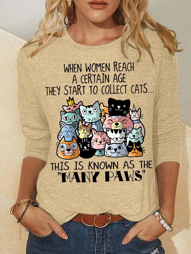 Women's This Is Known As The Many Paws Cat Cotton-Blend Regular Fit Long Sleeve Top