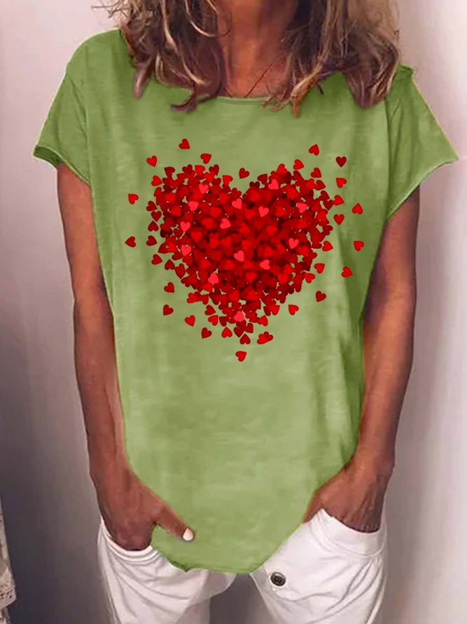 Women‘s Cotton-Blend Heart Crew Neck Casual T-Shirt