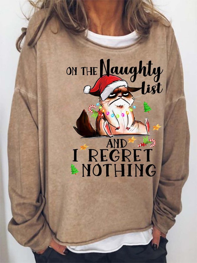Women’s On The Naughty List And I Regret Nothing Cat Hat Christmas Casual Sweatshirt