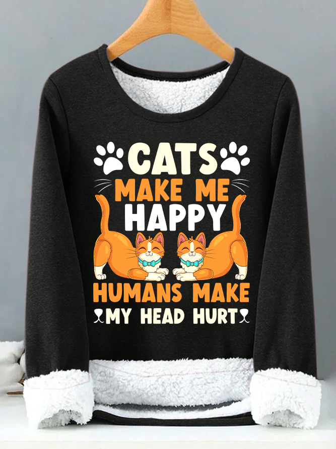 Lilicloth X Manikvskhan Cats Make Me Happy Humans Make My Mind Hurt Womens Warmth Fleece Sweatshirt