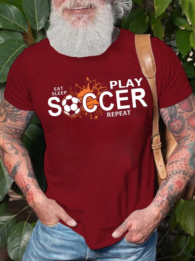 Men's Eat Sleep Play Soccer Repeat World Cup 2023 Funny Graphic Print Casual Cotton T-Shirt