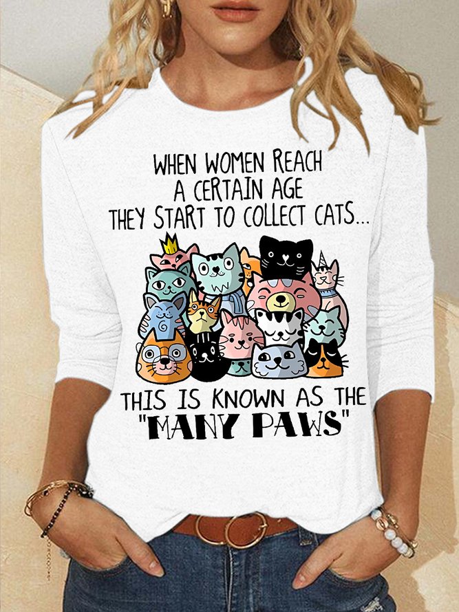 Women's This Is Known As The Many Paws Cat Cotton-Blend Regular Fit Long Sleeve Top