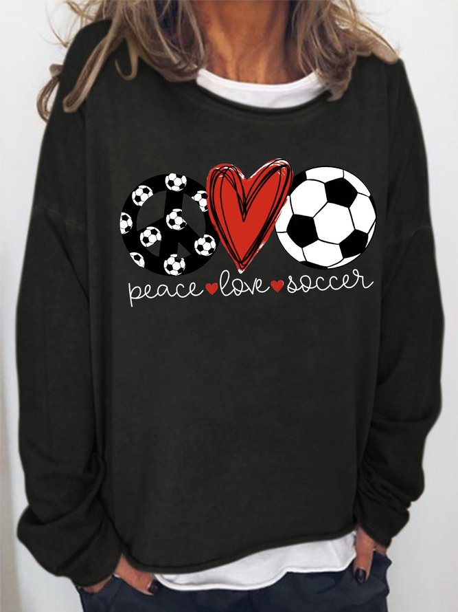 Women's Peace Love Soccer World Cup 2022 Funny Graphic Print Crew Neck Casual Cotton-Blend Sweatshirt
