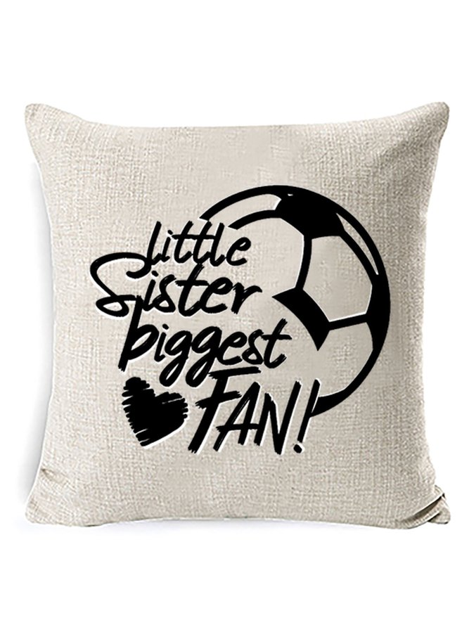 18*18 Funny Word Soccer Little Sister Biggest Fan Cotton-Blend Backrest Cushion Pillow Covers Decorations For Home