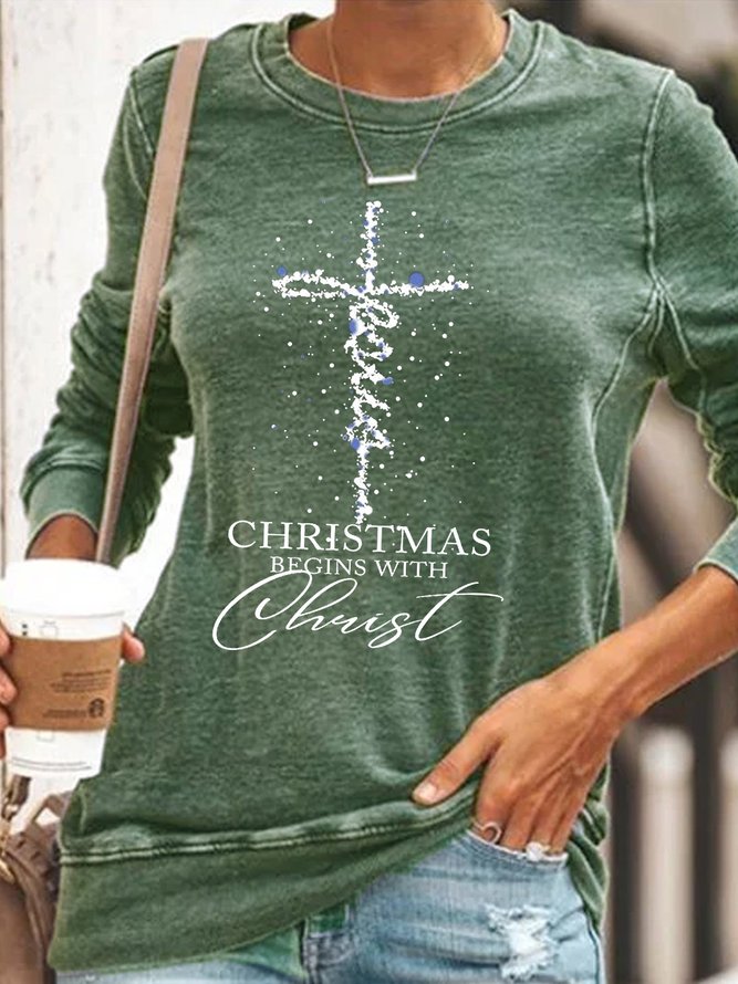 Women's Christmas began with christ Casual Sweatshirt
