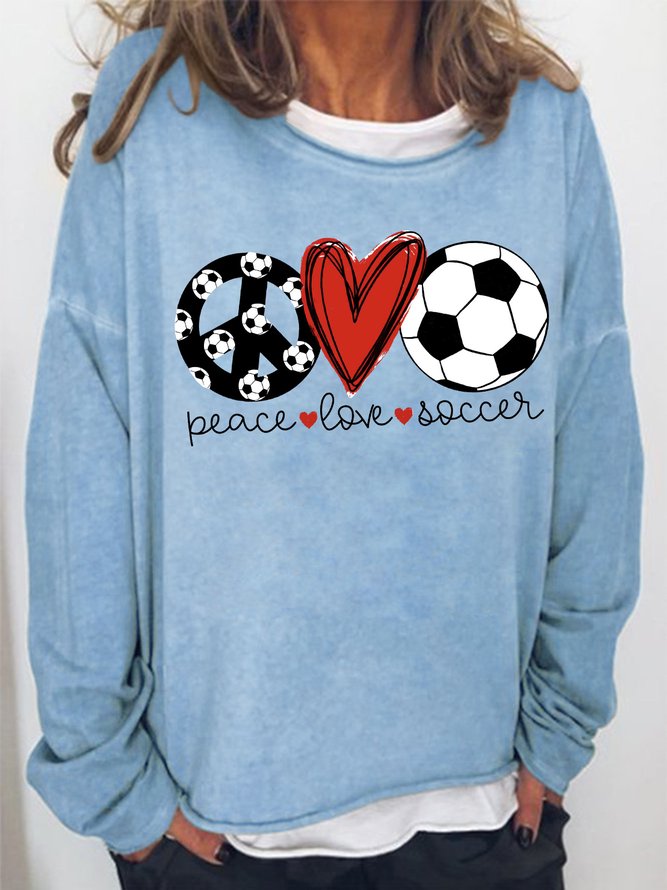 Women's Peace Love Soccer World Cup 2022 Funny Graphic Print Crew Neck Casual Cotton-Blend Sweatshirt